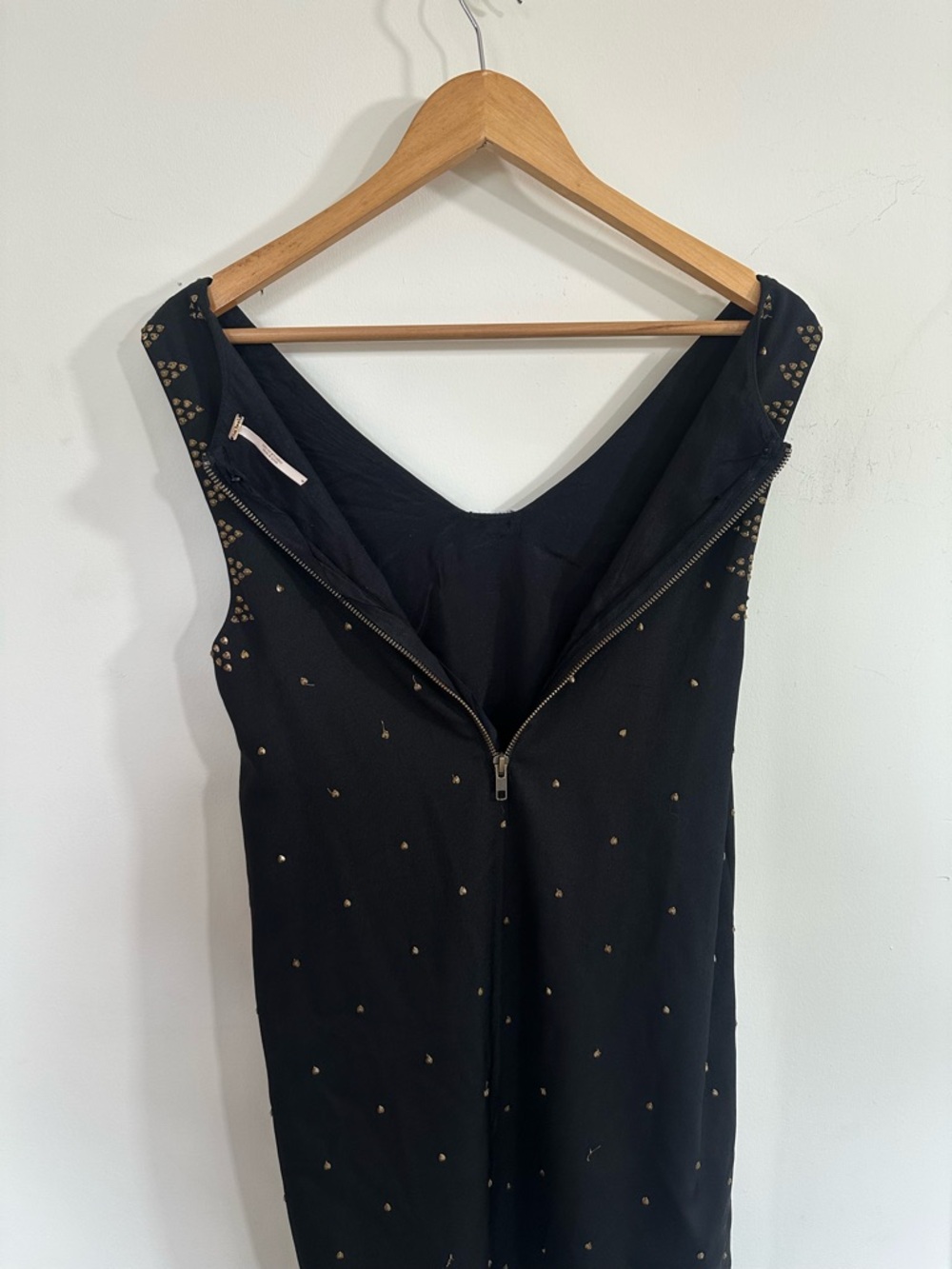Free People Black Beaded Mini Dress Large V Neck Geometric Sleeveless - Picture 3 of 9